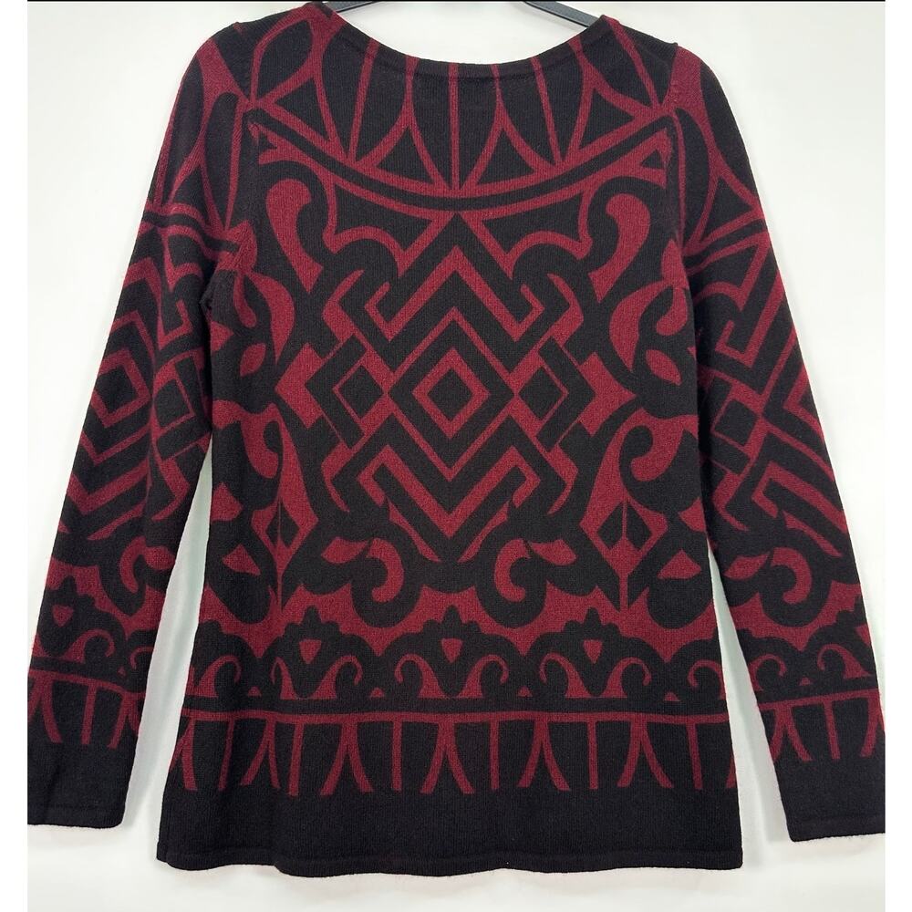 Charter Club Women’s 100% Cashmere Geometric Pattern Sweater Medium Red Black - Picture 3 of 6